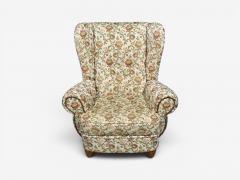 Danish Cabinetmaker Large Wingback Chair Floral Fabric Wood Denmark 1950s - 4636267