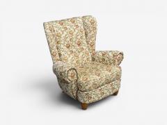 Danish Cabinetmaker Large Wingback Chair Floral Fabric Wood Denmark 1950s - 4636268