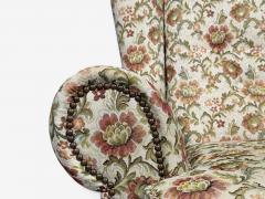 Danish Cabinetmaker Large Wingback Chair Floral Fabric Wood Denmark 1950s - 4636270