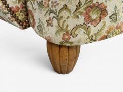 Danish Cabinetmaker Large Wingback Chair Floral Fabric Wood Denmark 1950s - 4636271