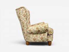 Danish Cabinetmaker Large Wingback Chair Floral Fabric Wood Denmark 1950s - 4636272