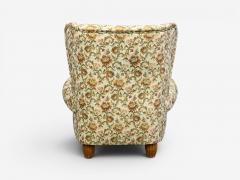 Danish Cabinetmaker Large Wingback Chair Floral Fabric Wood Denmark 1950s - 4636274