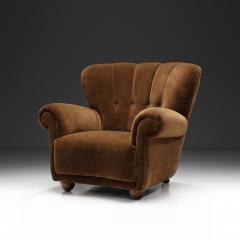 Danish Cabinetmaker Lounge Chair with Brown Upholstery Denmark 1940s - 4620595