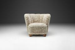 Danish Cabinetmaker Lounge Chair with Sheepskin Upholstery Denmark 1940s - 4543501