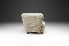 Danish Cabinetmaker Lounge Chair with Sheepskin Upholstery Denmark 1940s - 4543503