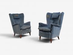 Danish Cabinetmaker Lounge Chairs Blue Velvet Stained Wood Denmark 1950s - 4804251