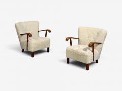 Danish Cabinetmaker Lounge Chairs Shearling Beech 1940s - 4774917