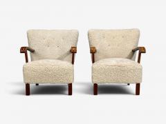 Danish Cabinetmaker Lounge Chairs Shearling Beech 1940s - 4774919