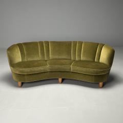 Danish Cabinetmaker Mid Century Modern Curved Banana Sofa Beech Green Velvet - 3802807