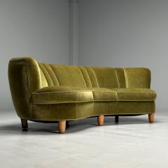 Danish Cabinetmaker Mid Century Modern Curved Banana Sofa Beech Green Velvet - 3802809