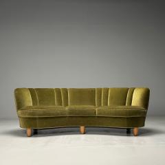 Danish Cabinetmaker Mid Century Modern Curved Banana Sofa Beech Green Velvet - 3804194