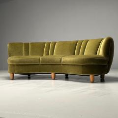 Danish Cabinetmaker Mid Century Modern Curved Banana Sofa Beech Green Velvet - 3804195