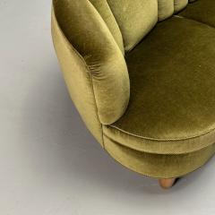 Danish Cabinetmaker Mid Century Modern Curved Banana Sofa Beech Green Velvet - 3804197