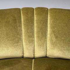 Danish Cabinetmaker Mid Century Modern Curved Banana Sofa Beech Green Velvet - 3804198