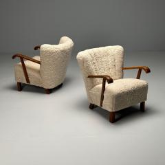 Danish Cabinetmaker Mid Century Modern Lounge Chairs Shearling Beech 1940s - 3827711