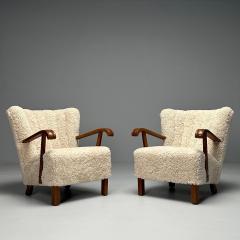 Danish Cabinetmaker Mid Century Modern Lounge Chairs Shearling Beech 1940s - 3827713