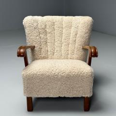 Danish Cabinetmaker Mid Century Modern Lounge Chairs Shearling Beech 1940s - 3827715