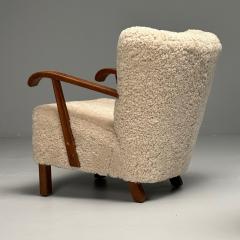 Danish Cabinetmaker Mid Century Modern Lounge Chairs Shearling Beech 1940s - 3827716