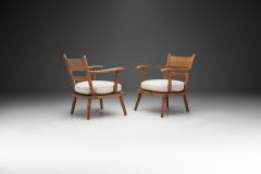 Danish Cabinetmaker Oak Armchairs with Upholstered Cushions Denmark 1940s - 2488103