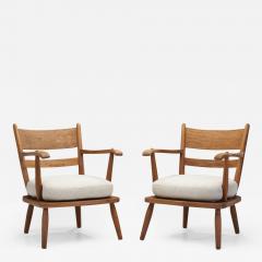 Danish Cabinetmaker Oak Armchairs with Upholstered Cushions Denmark 1940s - 2492559