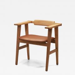 Danish Cabinetmaker Oak and Leather Armchair Denmark Mid 20th Century - 4421029