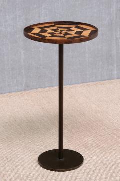 Danish Cabinetmaker Pedestal Table with Radial Marquetry Top Bronze circa 1950 - 4468962