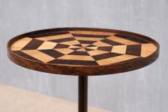 Danish Cabinetmaker Pedestal Table with Radial Marquetry Top Bronze circa 1950 - 4468965