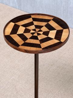 Danish Cabinetmaker Pedestal Table with Radial Marquetry Top Bronze circa 1950 - 4468967