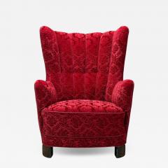 Danish Cabinetmaker Red Damask Wood Lounge Chair Denmark 1950s - 4362586