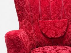 Danish Cabinetmaker Red Damask Wood Lounge Chair Denmark 1950s - 4362751