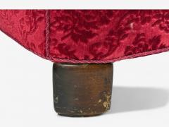 Danish Cabinetmaker Red Damask Wood Lounge Chair Denmark 1950s - 4362756