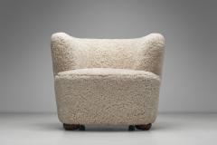 Danish Cabinetmaker Sheepskin Lounge Chair and Ottoman Denmark 1940s - 4487175