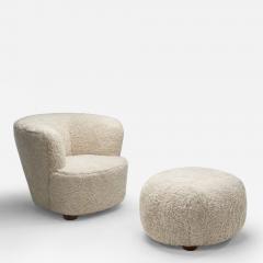 Danish Cabinetmaker Sheepskin Lounge Chair and Ottoman Denmark 1940s - 4490895