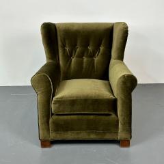 Danish Cabinetmaker Wingback Lounge Chair Scroll Arm Fritz Hansen Style - 2940627