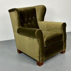 Danish Cabinetmaker Wingback Lounge Chair Scroll Arm Fritz Hansen Style - 2940633