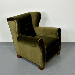 Danish Cabinetmaker Wingback Lounge Chair Scroll Arm Fritz Hansen Style - 2940636