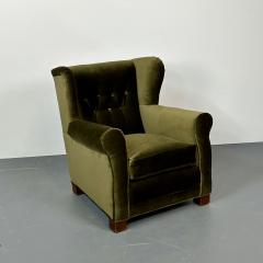 Danish Cabinetmaker Wingback Lounge Chair Scroll Arm Fritz Hansen Style - 2940645