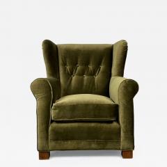 Danish Cabinetmaker Wingback Lounge Chair Scroll Arm Fritz Hansen Style - 2956940