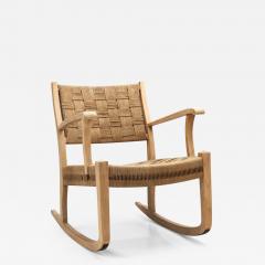 Danish Cord and Beech Rocking Chair Denmark 1940s - 2184794