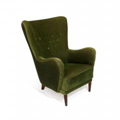 Danish Deco High back Lounge Chair in Original Green Mohair - 2759575