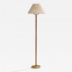 Danish Designer Floor Lamp with Brass Leather and Fabric Denmark 1940s - 4798269