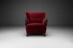 Danish Easy Chair in Red Mohair and with Stained Beech Frame Denmark ca 1940s - 4240374