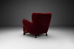 Danish Easy Chair in Red Mohair and with Stained Beech Frame Denmark ca 1940s - 4240378