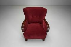 Danish Easy Chair in Red Mohair and with Stained Beech Frame Denmark ca 1940s - 4240379