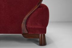 Danish Easy Chair in Red Mohair and with Stained Beech Frame Denmark ca 1940s - 4240383