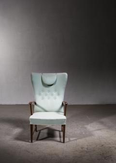 Danish High Back Lounge Chair with Mint Green Wool Upholstery 1940s - 2929611