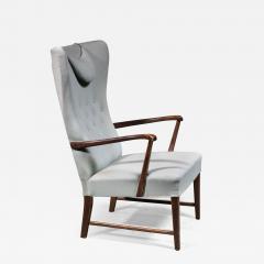 Danish High Back Lounge Chair with Mint Green Wool Upholstery 1940s - 2930598