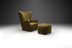 Danish Lounge Chair and Footstool in Moss Green Upholstery Denmark ca 1940s - 3961126