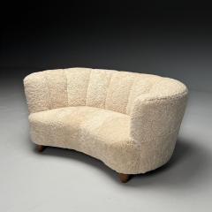 Danish Mid Century Modern Banana Sofa Beige Shearling Beech Denmark 1950s - 3894088