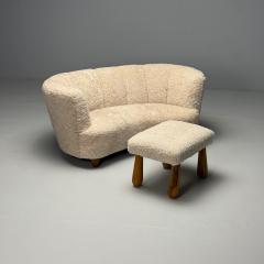 Danish Mid Century Modern Banana Sofa Beige Shearling Beech Denmark 1950s - 3894092